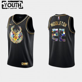 Camisetas Niños Milwaukee Bucks Khris Middleton 22 Nike 2021-22 Negro Golden Edition 75th Anniversary Diamond Swingman